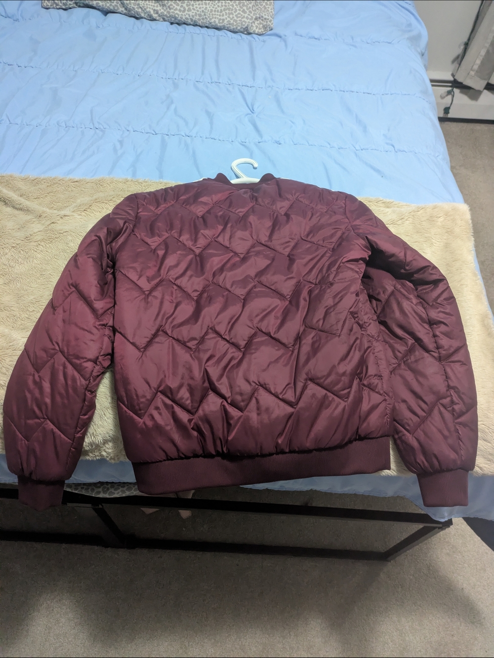 adidas Maroon Quilted Bomber Jacket with White Stripes - Picture 3 of 3